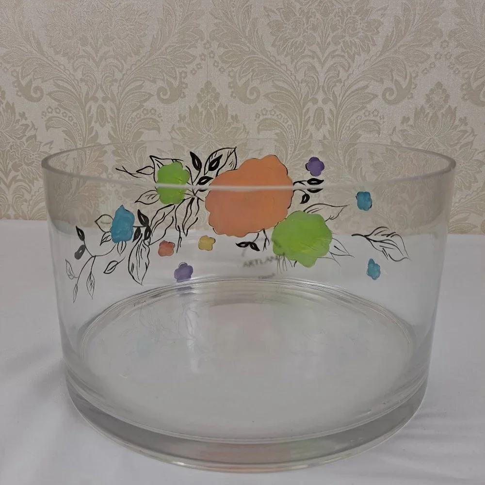 Artland Laurie Gates Clear Glass Bowl with Multi Color Hand Painted Flowers